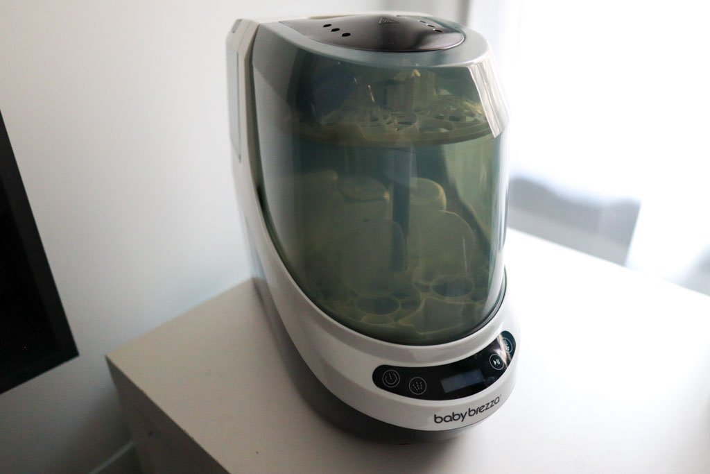 A photo of the Baby Brezza Bottle Washer Pro, as seen from an angle.